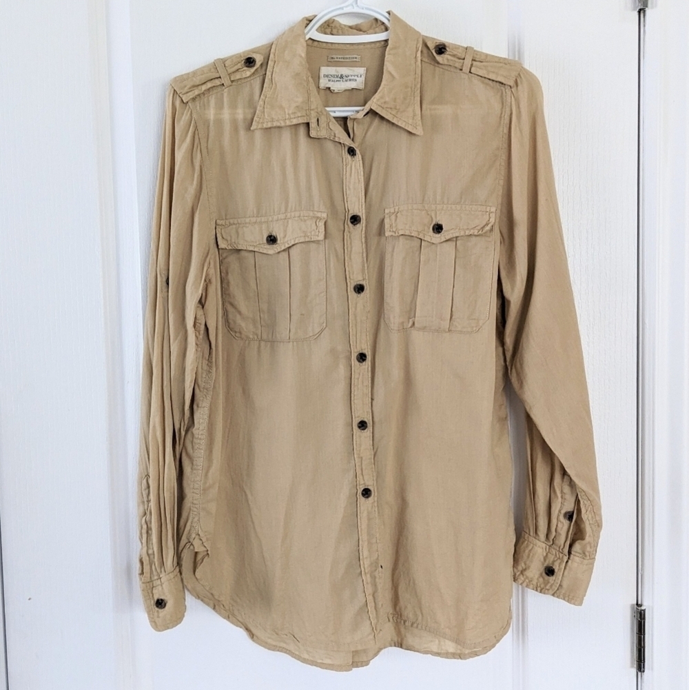 Ralph Lauren Denim & Supply safari button down shirt cotton Camel Brown Medium